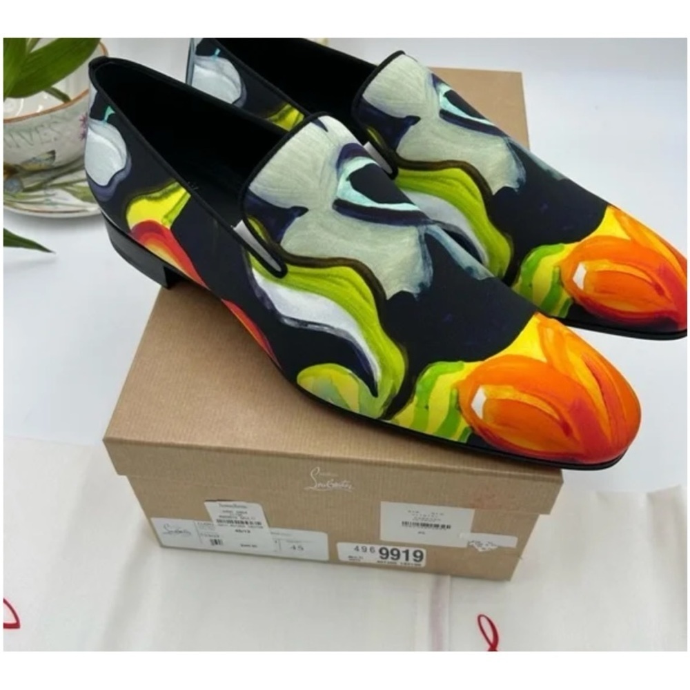 Christian Louboutin, dandy, chick floral satin loafers size 45 made Italy - Picture 2 of 8